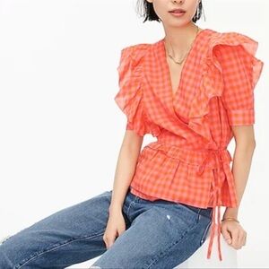 JCrew Pink and Orange Gingham Top